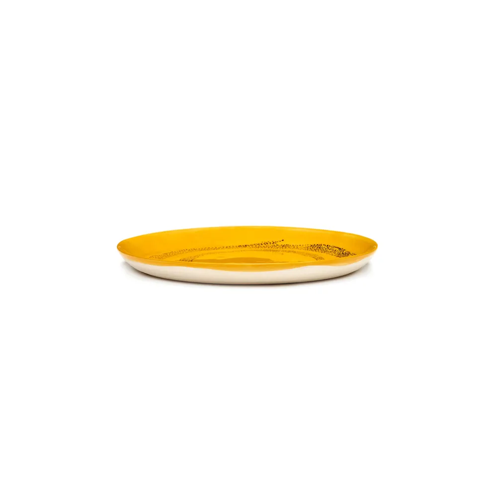 Serax Feast Collectie Ottolenghi Sunny Yellow Swirl Dots Zwart Bord M l22,5 x b22,5 x h2 cm