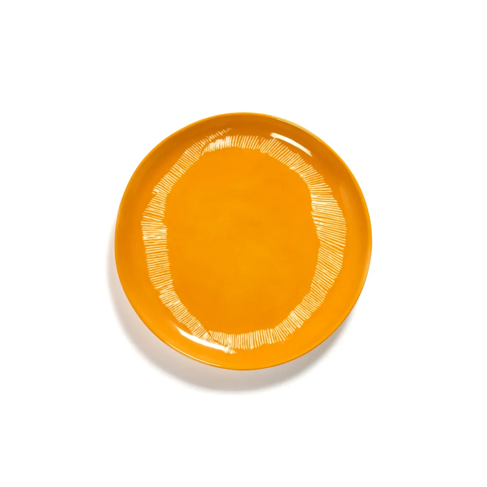 Serax Feast Collectie Ottolenghi Sunny Yellow Swirl Stripes Wit Bord M l22,5 x b22,5 x h2 cm