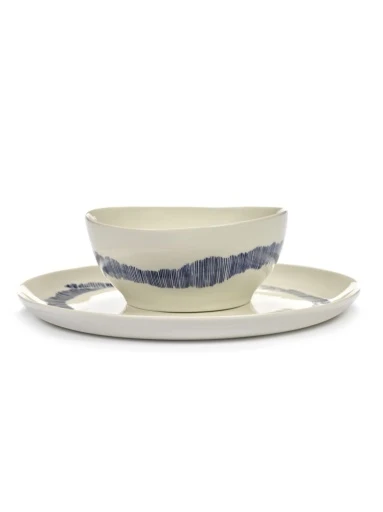 Serax - Ottolenghi - KOM S WIT STRIPES BLAUW FEAST - Set van 4