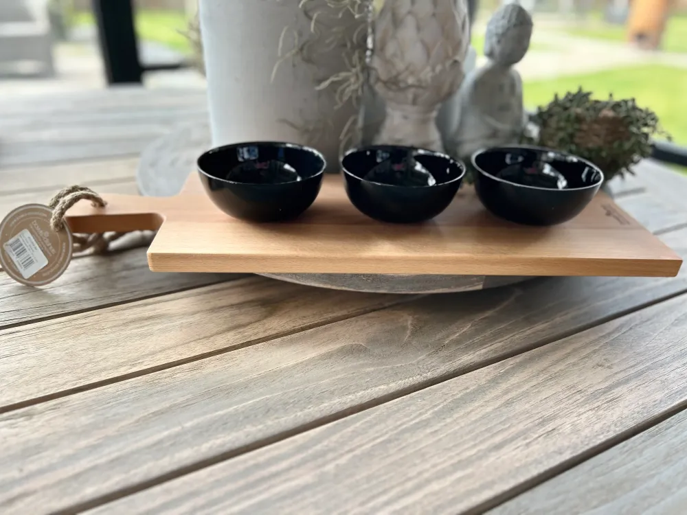 Serveerplank 59 cm met schaaltjes zwart