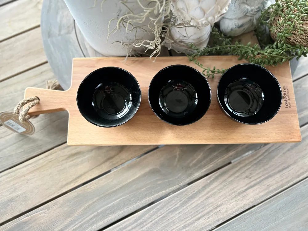 Serveerplank 59 cm met schaaltjes zwart