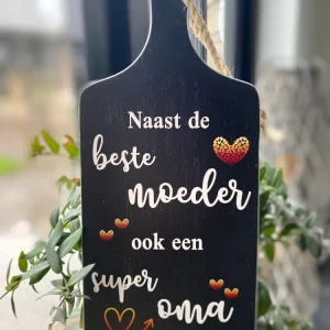 Serveerplankje 35 cm Beste moeder Zwart met witte letters