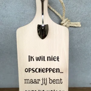 Serveerplankje met Lepeltje - Opscheppen Kampioen - 35 cm - Hout - Metaal