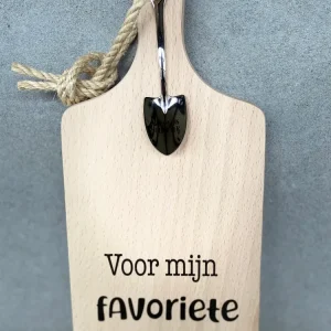 Serveerplankje met Lepeltje - Opscheppen Kampioen - 35 cm - Hout - Metaal