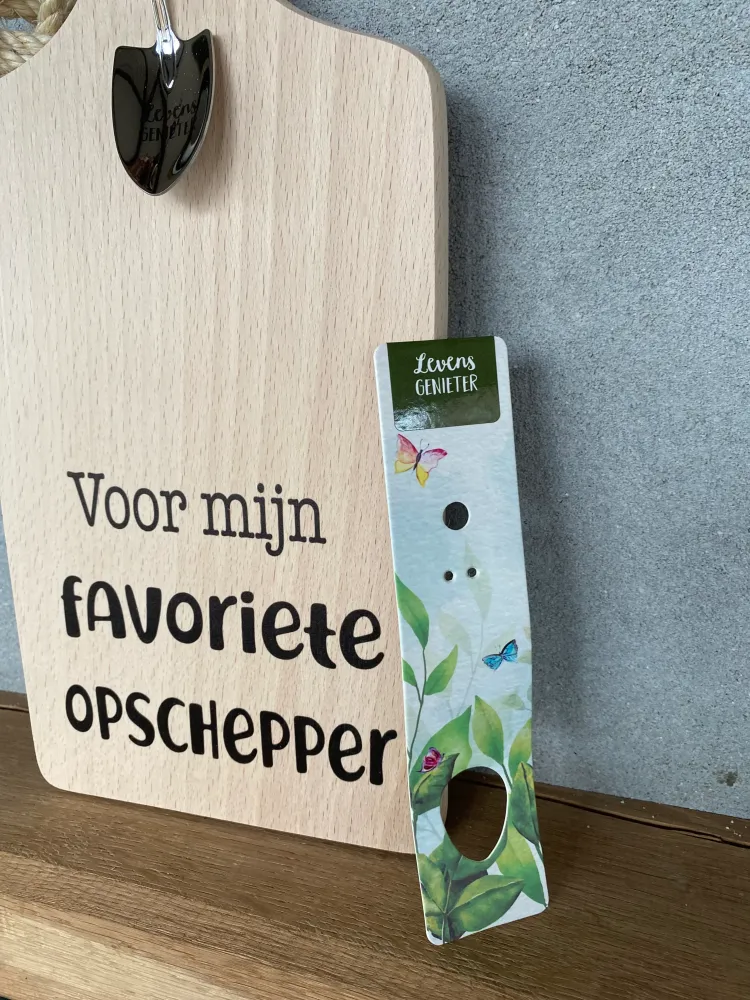 Serveerplankje met Lepeltje - Opscheppen Kampioen - 35 cm - Hout - Metaal