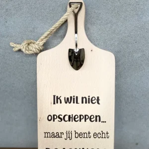 Serveerplankje met Lepeltje - Opscheppen De leukste - 35 cm - Hout - Metaal
