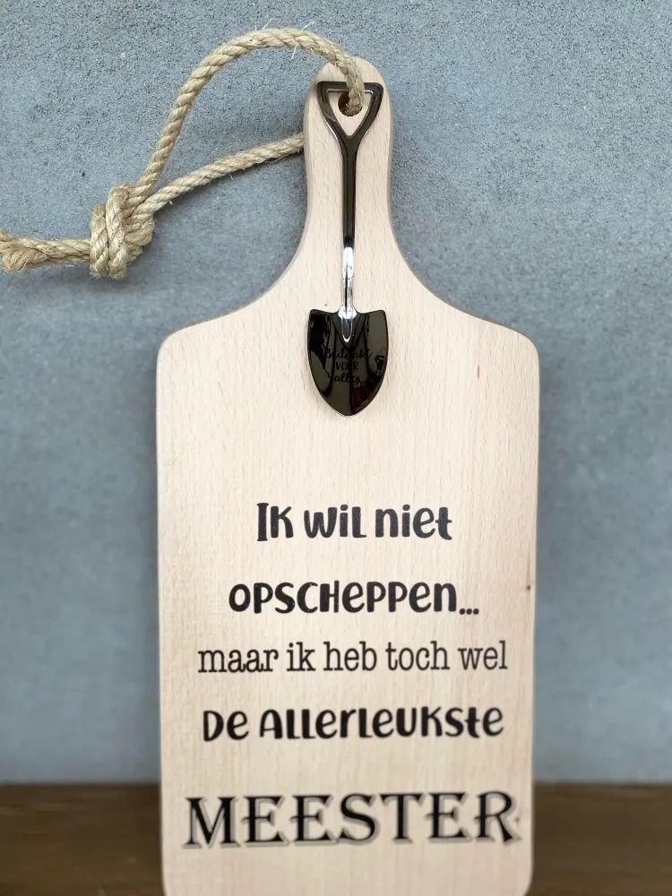Serveerplankje met Lepeltje - Opscheppen Meester - 35 cm - Hout - Metaal