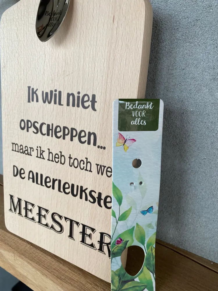 Serveerplankje met Lepeltje - Opscheppen Meester - 35 cm - Hout - Metaal