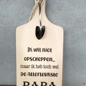 Serveerplankje met Lepeltje - Opscheppen papa - 35 cm - Hout - Metaal