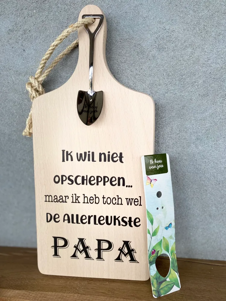 Serveerplankje met Lepeltje - Opscheppen papa - 35 cm - Hout - Metaal
