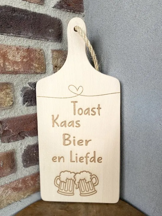 Serveerplankje 35 cm Toast, Kaas, Bier en Liefde