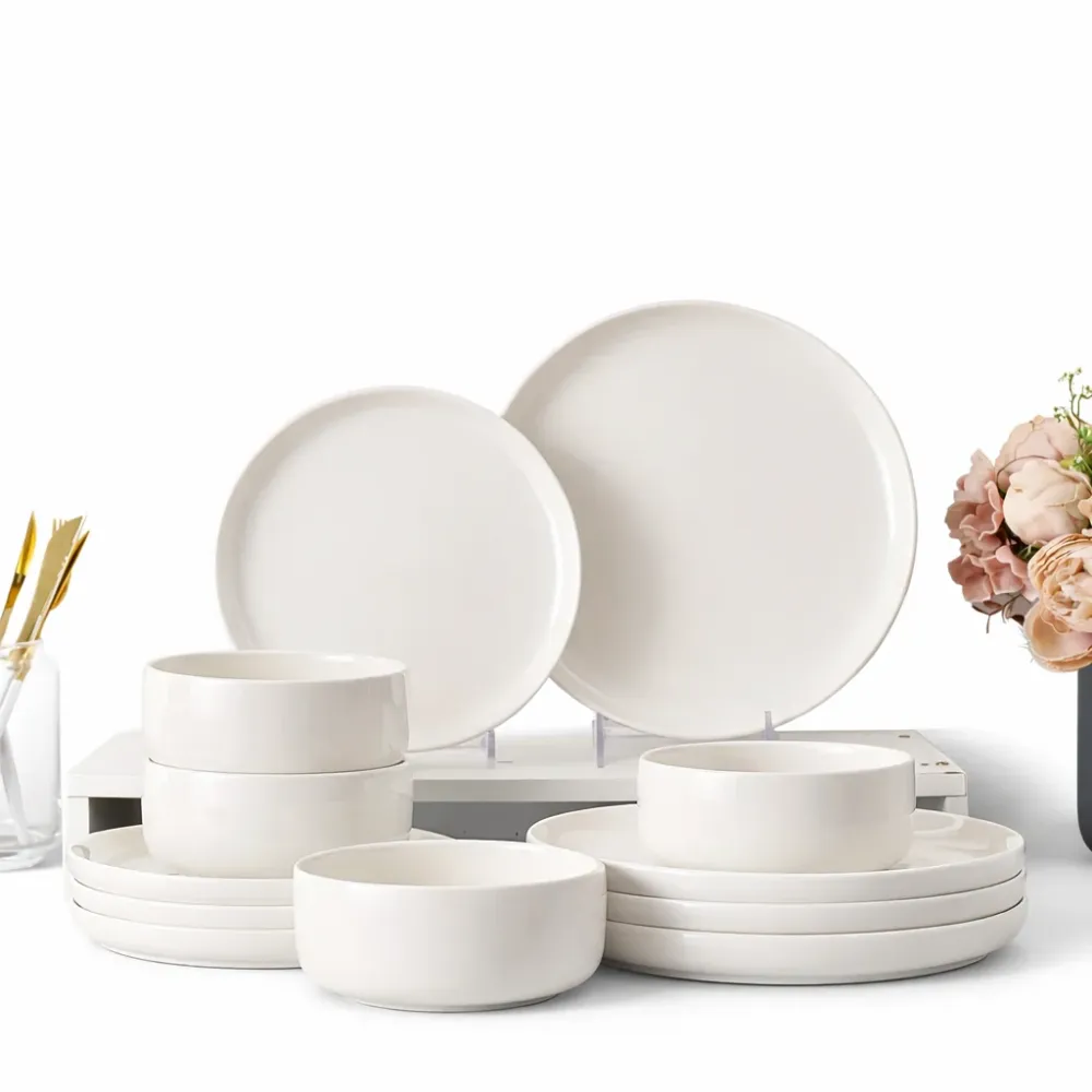 Serviesset 12-delig Wit Porselein, Magnetron/Vaatwasserbestendig, 4 Personen
