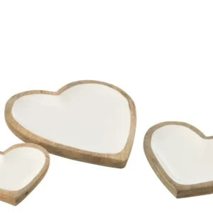 Set van 3 borden Hart Mangohout Wit/Natuurlijk