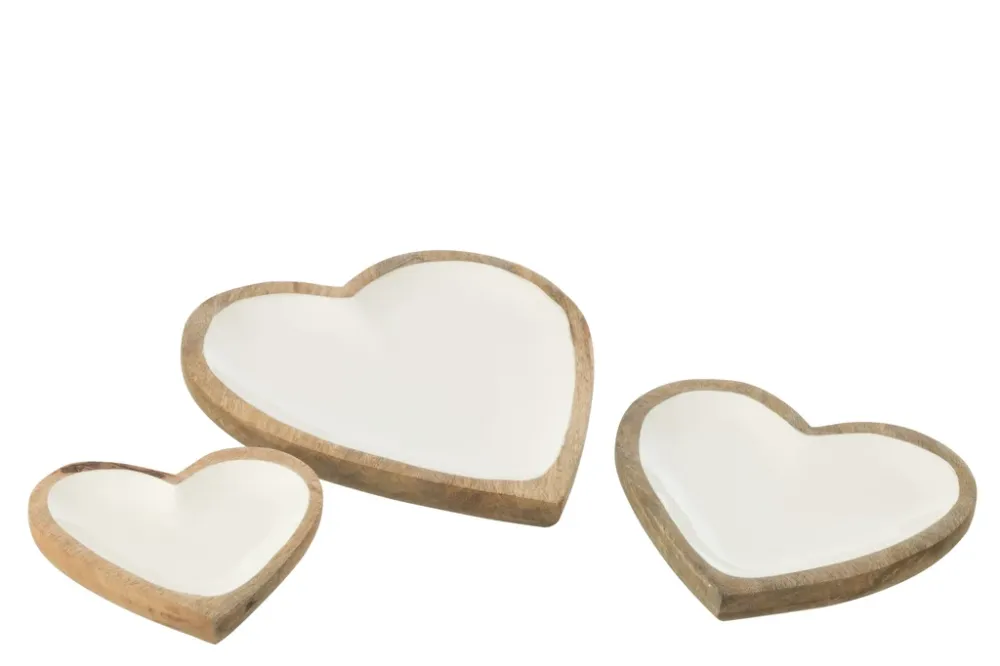 Set van 3 borden Hart Mangohout Wit/Natuurlijk