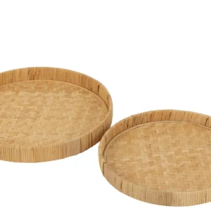 Set van 2 borden rond bamboe/riet natuurlijk