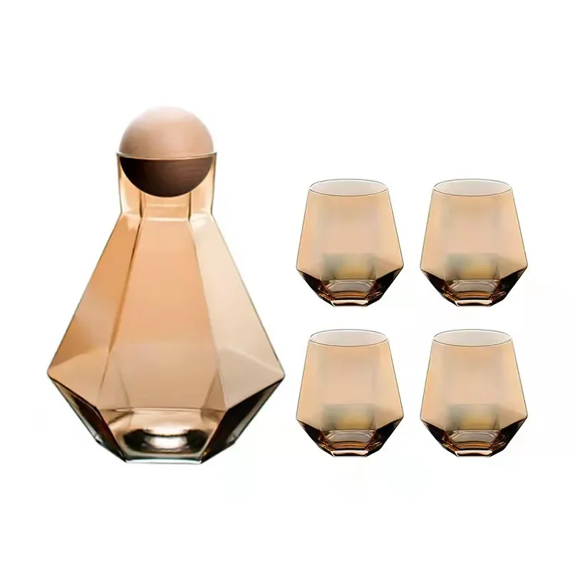 Set van 5 Diamantvormige Drinkglazen met Houten Stop