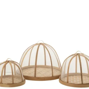 Set van 3 dienblad + voedselhoes bamboe natuurlijk/wit