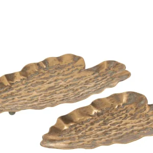 Set van 2 dienbladen Bladeren Metaal Goud
