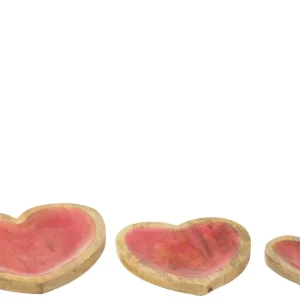 Set van 3 serveerplanken hart mangohout roze