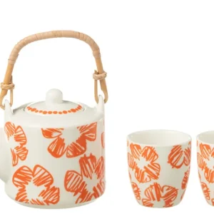 Set van 3 theepot set bloem raamdoos keramiek oranje
