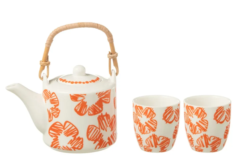 Set van 3 theepot set bloem raamdoos keramiek oranje