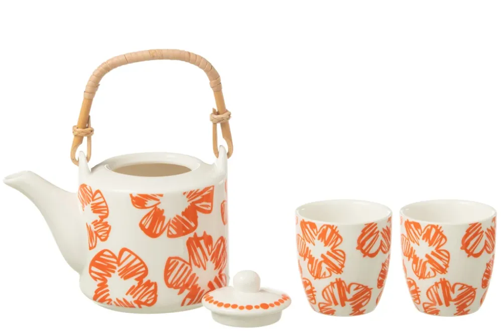 Set van 3 theepot set bloem raamdoos keramiek oranje