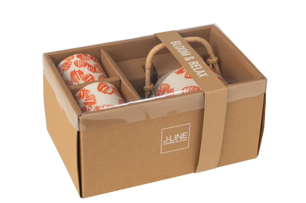 Set van 3 theepot set bloem raamdoos keramiek oranje