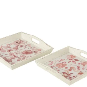 Set van twee dienbladen rozen hout wit/roze