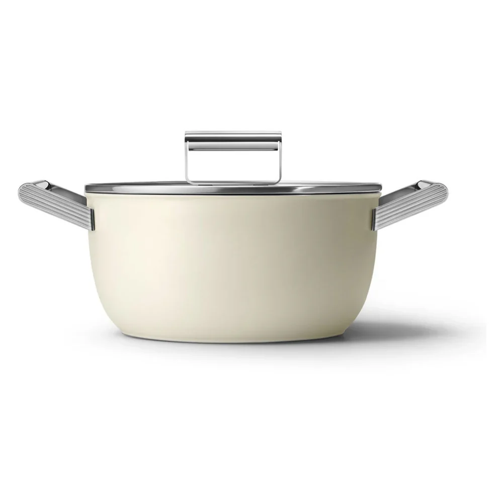 Smeg CSF2412CRM Kookpot - 2 handvaten - glazen deksel - 24 cm - crème