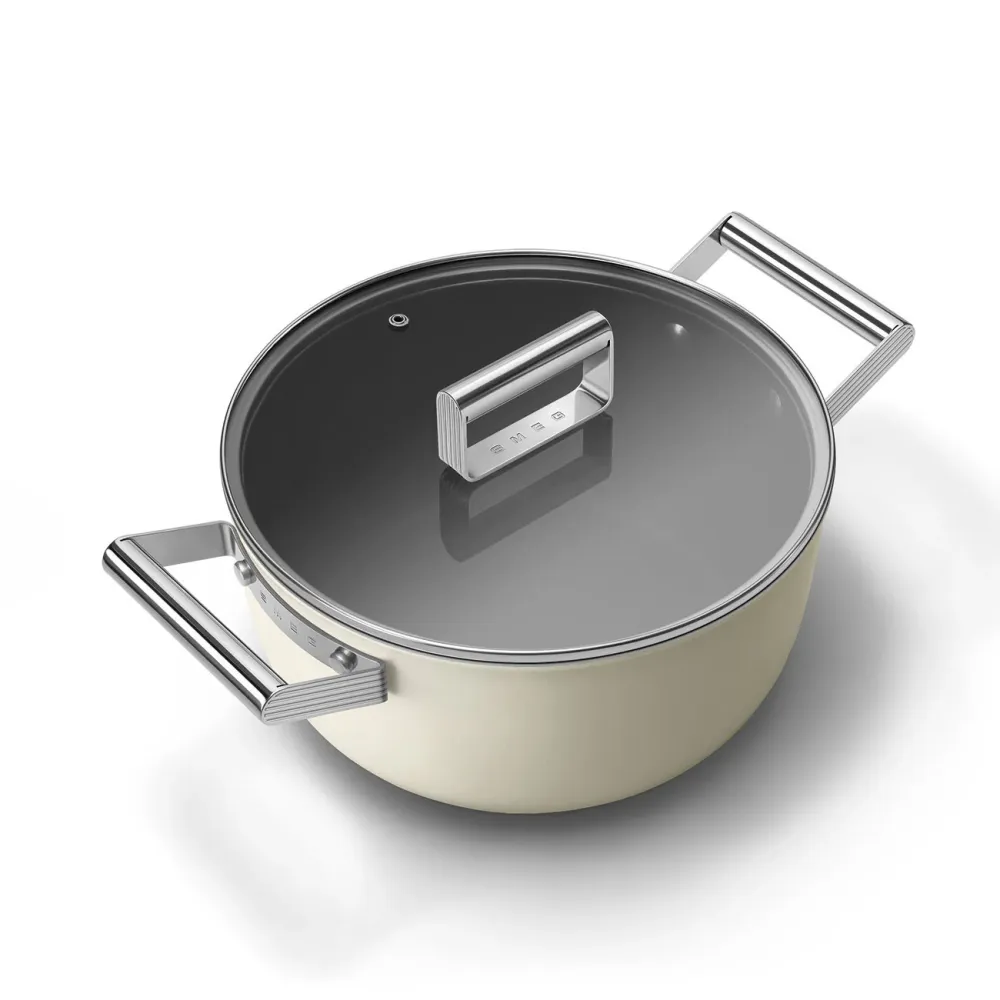 Smeg CSF2412CRM Kookpot - 2 handvaten - glazen deksel - 24 cm - crème