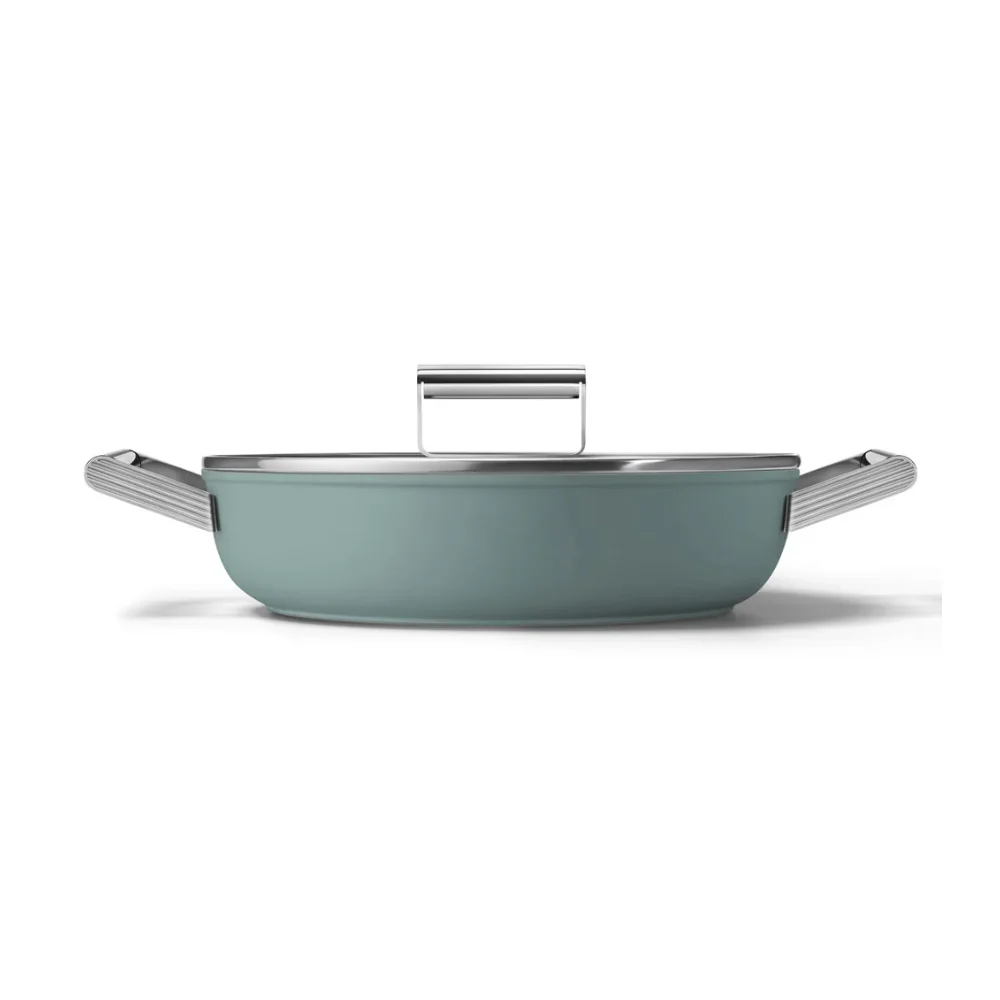 Smeg DPF2812EGM Sauteerpan - 2 handvaten - glazen deksel - 28 cm - emerald green
