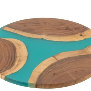 Snijplank Rond Acacia Hout/Hars Naturel/Blauw