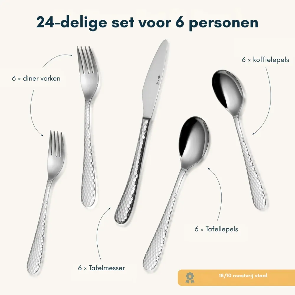 Sola Bestekset Lima - 18/10 RVS - 24 delig / 6 personen