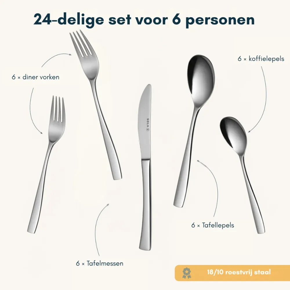 Sola Bestekset Lotus - 18/10 RVS - 24 delig / 6 personen
