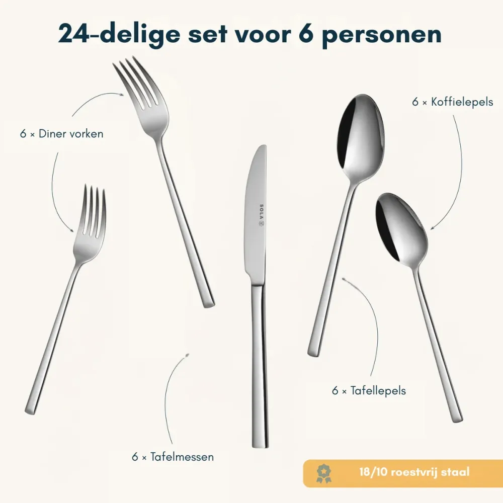 Sola Bestekset Luxor - 18/10 RVS - 24 delig / 6 personen