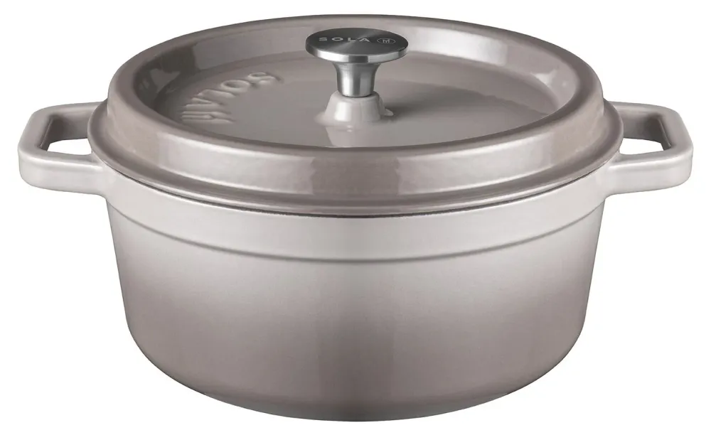 Sola Braadpan met deksel Gietijzer - Grijs - ø 28 cm / 5 Liter - geëmailleerde anti-aanbaklaag