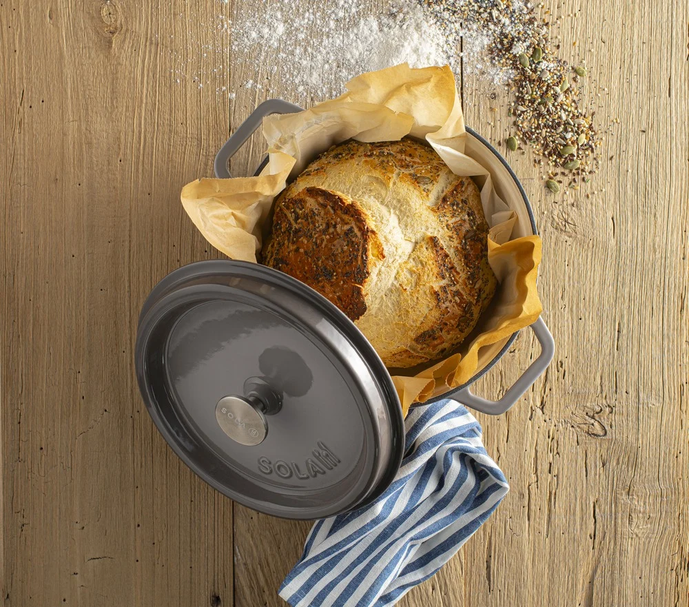 Sola Braadpan met deksel Gietijzer - Grijs - ø 28 cm / 5 Liter - geëmailleerde anti-aanbaklaag