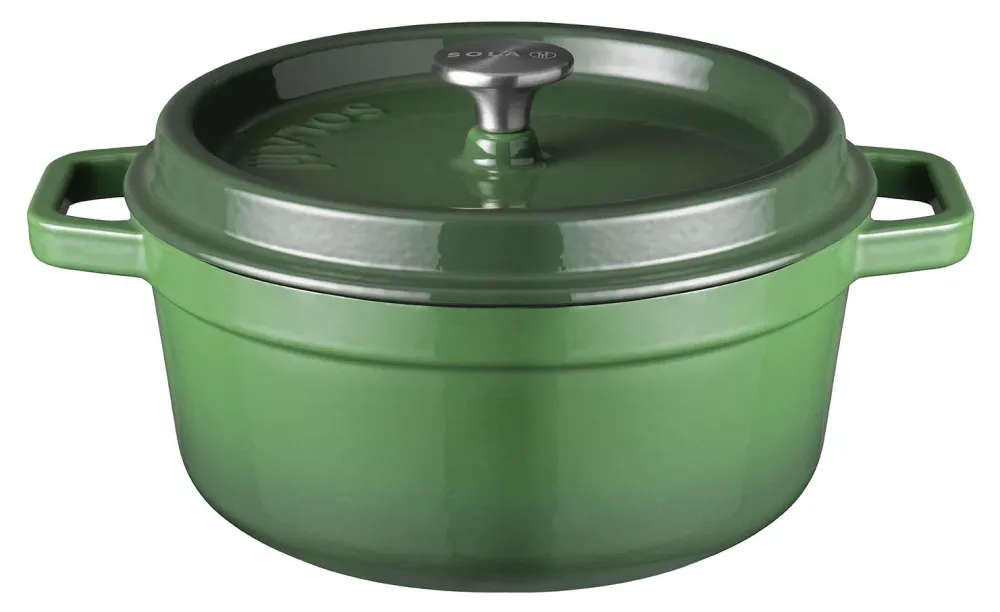 Sola Braadpan met deksel Gietijzer - Groen - ø 28 cm / 5 Liter - geëmailleerde anti-aanbaklaag