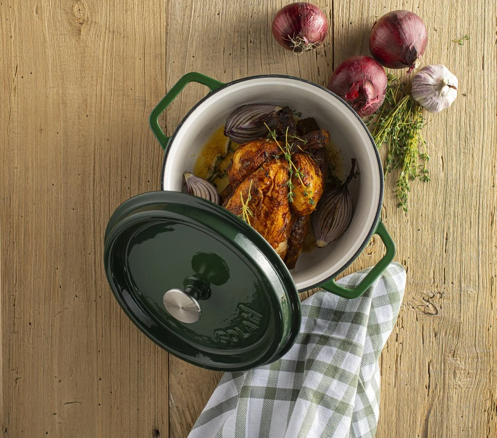 Sola Braadpan met deksel Gietijzer - Groen - ø 28 cm / 5 Liter - geëmailleerde anti-aanbaklaag