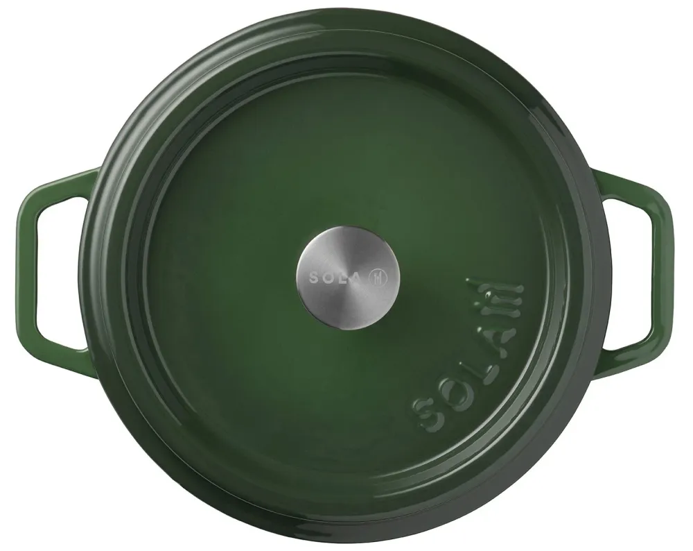 Sola Braadpan met deksel Gietijzer - Groen - ø 24 cm / 3.2 Liter - geëmailleerde anti-aanbaklaag