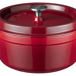 Sola Braadpan met deksel Gietijzer - Rood - ø 28 cm / 5 Liter - geëmailleerde anti-aanbaklaag