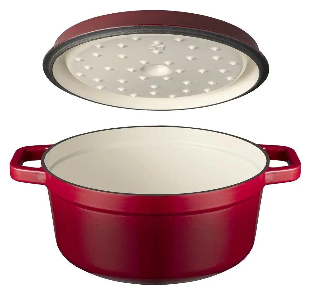 Sola Braadpan met deksel Gietijzer - Rood - ø 28 cm / 5 Liter - geëmailleerde anti-aanbaklaag