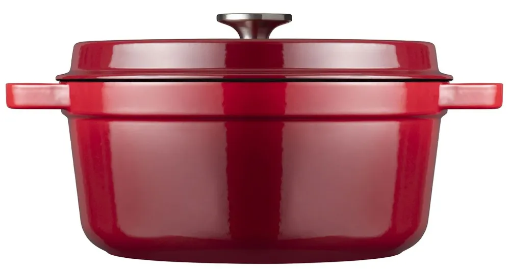Sola Braadpan met deksel Gietijzer - Rood - ø 28 cm / 5 Liter - geëmailleerde anti-aanbaklaag