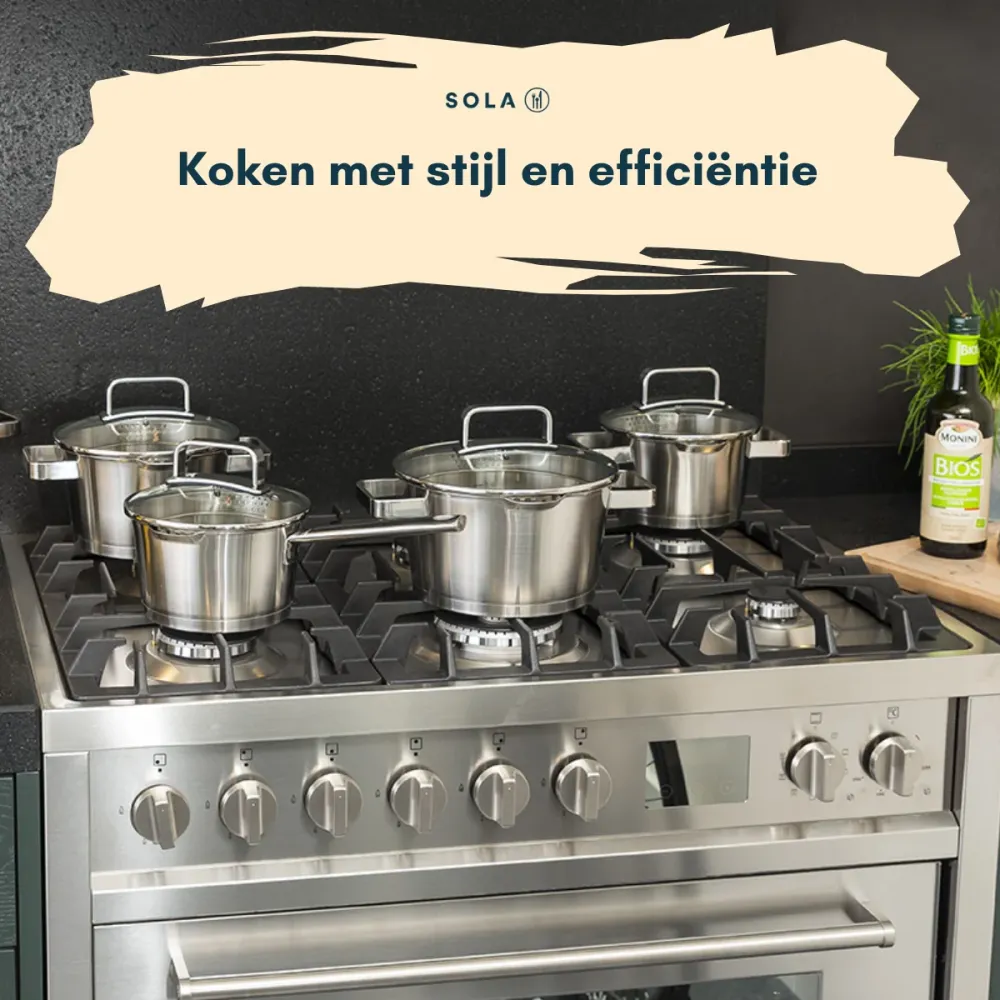 Sola Pannenset Diamond 4-Delig RVS - Downdraft geschikt - Kookpan ø 16, 18, 20 cm & Steelpan ø 16 cm - geschikt voor alle...