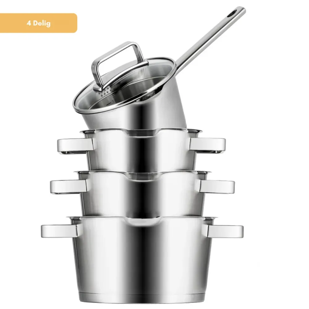 Sola Pannenset Diamond 4-Delig RVS - Downdraft geschikt - Kookpan ø 16, 18, 20 cm & Steelpan ø 16 cm - geschikt voor alle...