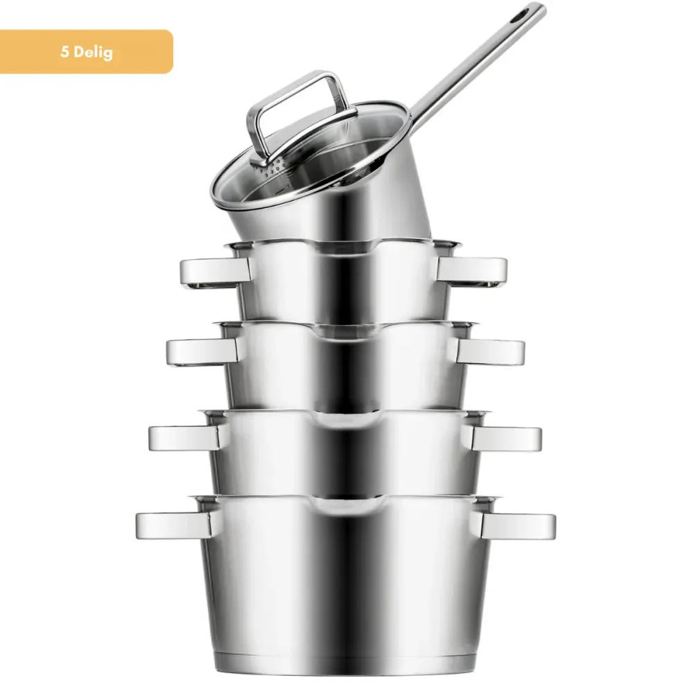 Sola Pannenset Diamond 5-Delig RVS - Downdraft geschikt - Kookpan ø 16, 18, 20, 24 cm & Steelpan ø 16 cm - geschikt voor a...