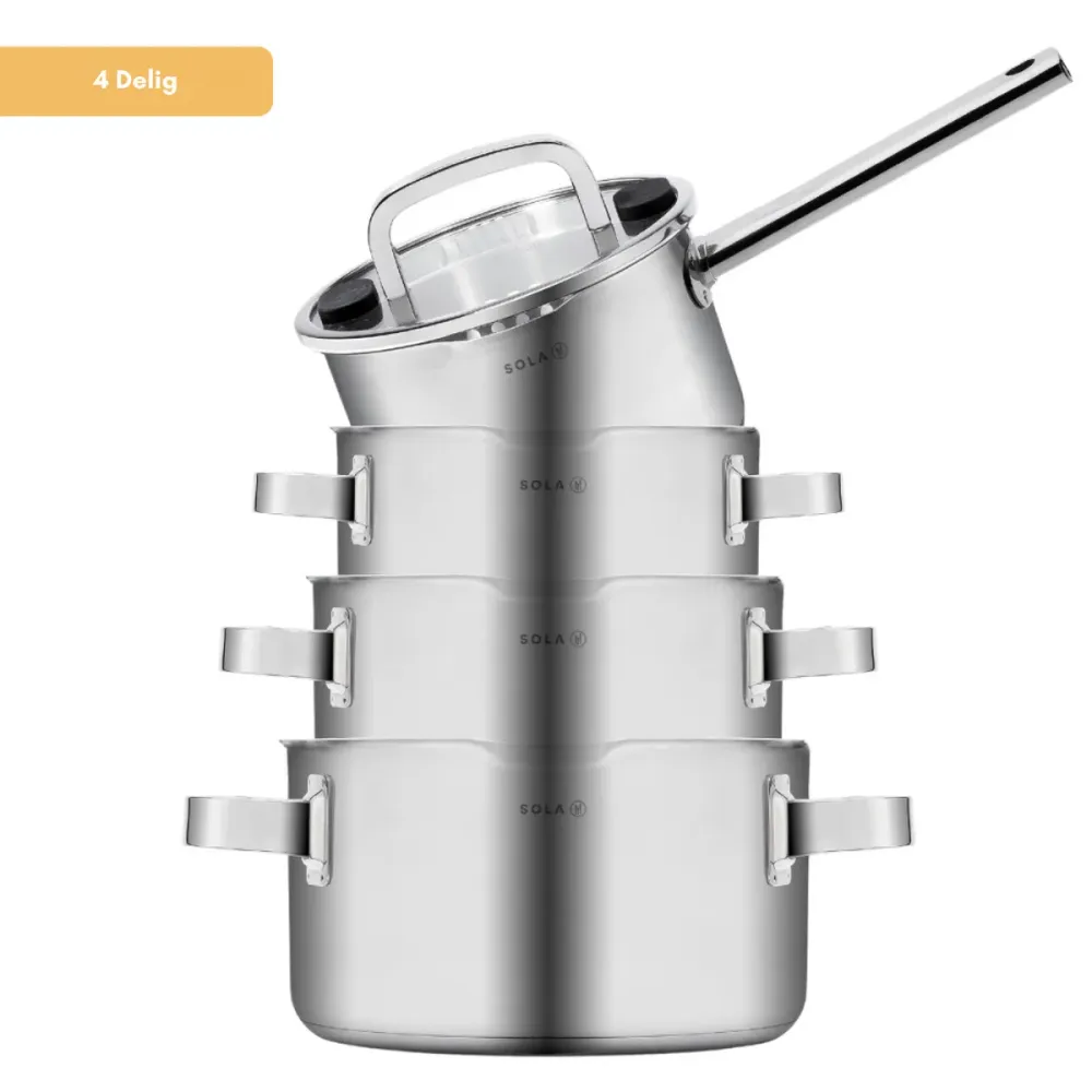 Sola Pannenset Juvia 4-Delig RVS - Downdraft geschikt - Kookpan ø 16, 18, 20 cm & Steelpan ø 16 cm - geschikt voor alle wa...