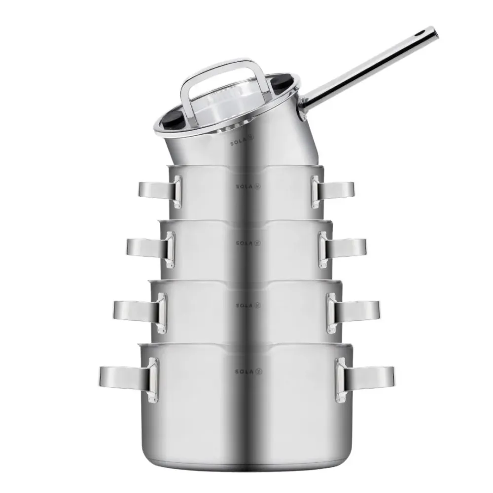Sola Pannenset Juvia 5-Delig RVS - Downdraft geschikt - Kookpan ø 16, 18, 20, 24 cm & Steelpan ø 16 cm - geschikt voor all...
