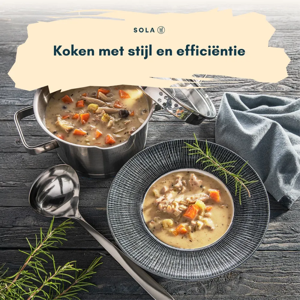 Sola Pannenset Juvia 5-Delig RVS - Downdraft geschikt - Kookpan ø 16, 18, 20, 24 cm & Steelpan ø 16 cm - geschikt voor all...