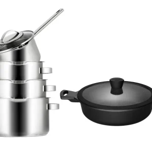 Sola Pannenset Pearl 5-Delig RVS - Downdraft geschikt & Sola Hapjespan Fair ø 28 cm - geschikt voor alle warmtebronnen